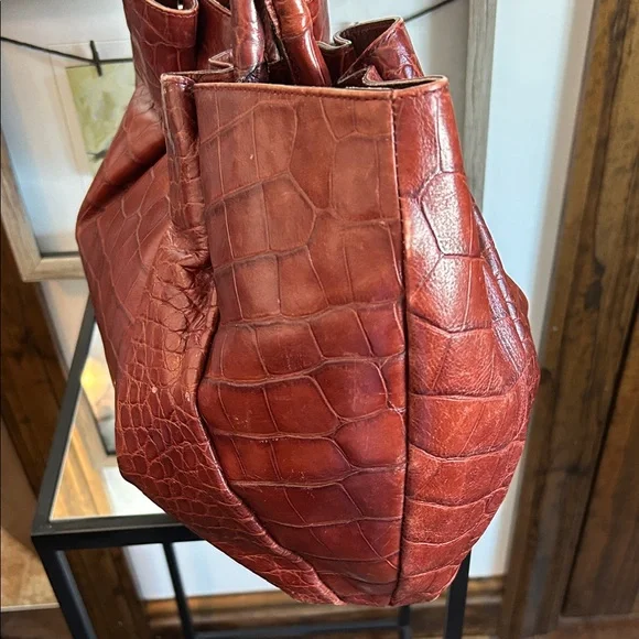 Furla Crocodile-Embossed Rust Colored Tote Bag - Picture 5 of 15